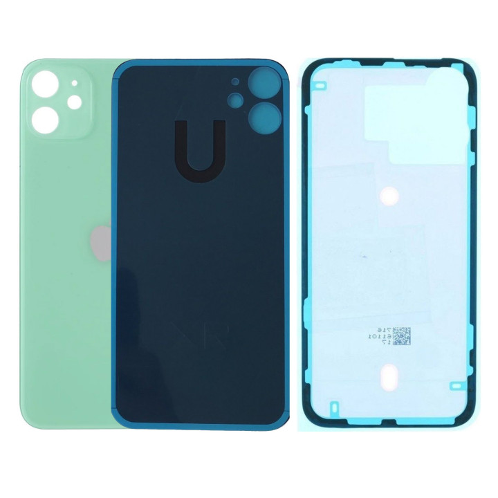 Vitre Arriere pour iPhone 11 Vert Avec Colle Pre installé + Grand trou