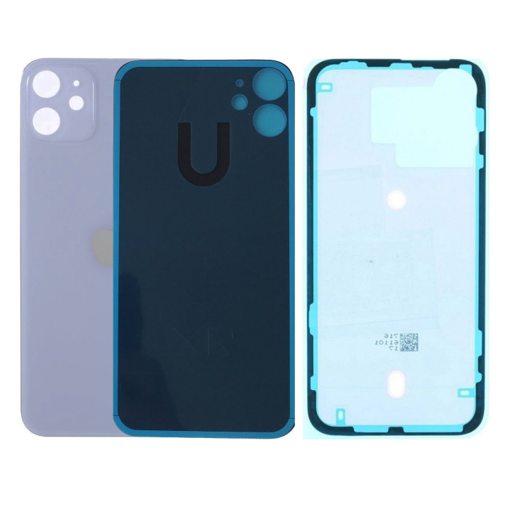 Vitre Arriere pour iPhone 11 Violet Avec Colle Pre installé + Grand trou