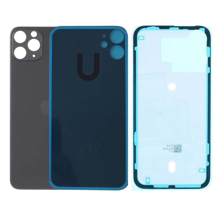 Vitre Arriere pour iPhone 11 Pro Max Gris/Noir Avec Colle + Grand trou