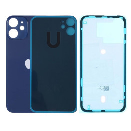 Vitre Arriere pour iPhone 12 Mini Bleu, Colle Pre installé + Grand trou