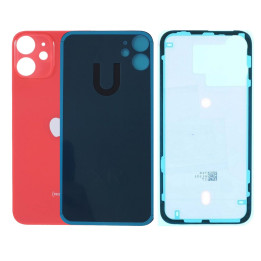 Vitre Arriere pour iPhone 12 Mini Rouge, Colle Pre installé + Grand trou
