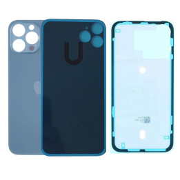 Vitre Arriere pour iPhone 12 Pro Max Bleu, Colle Pre installé + Grand trou