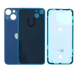 Vitre Arriere pour iPhone 13 Bleu, Colle Pre installé + Grand trou