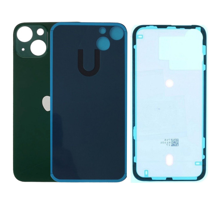 Vitre Arriere pour iPhone 13 Mini Vert, Colle Pre installé + Grand trou