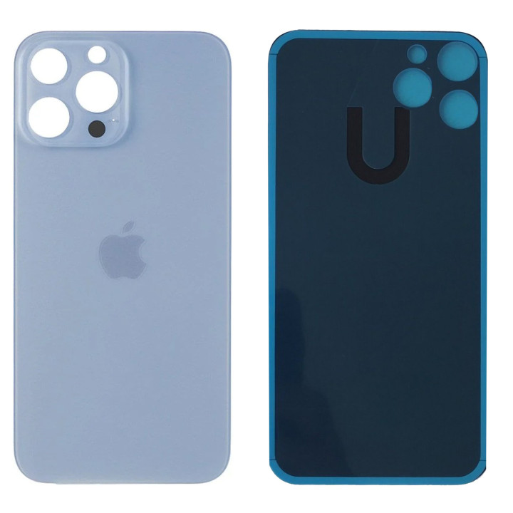 Vitre Arriere pour iPhone 13 Pro Max Bleu Alpin, Colle Pre installé + Grand trou