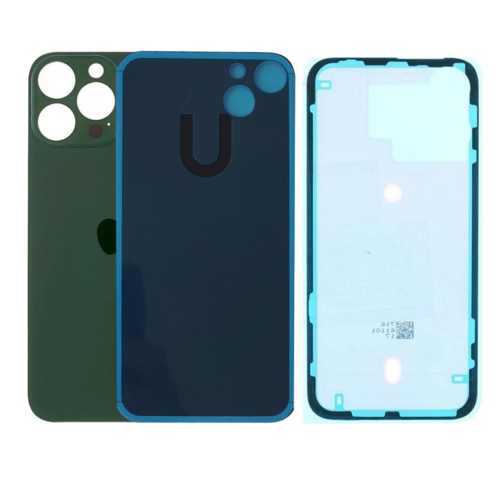 Vitre Arriere pour iPhone 13 Pro Vert Alpin, Colle Pre installé + Grand trou