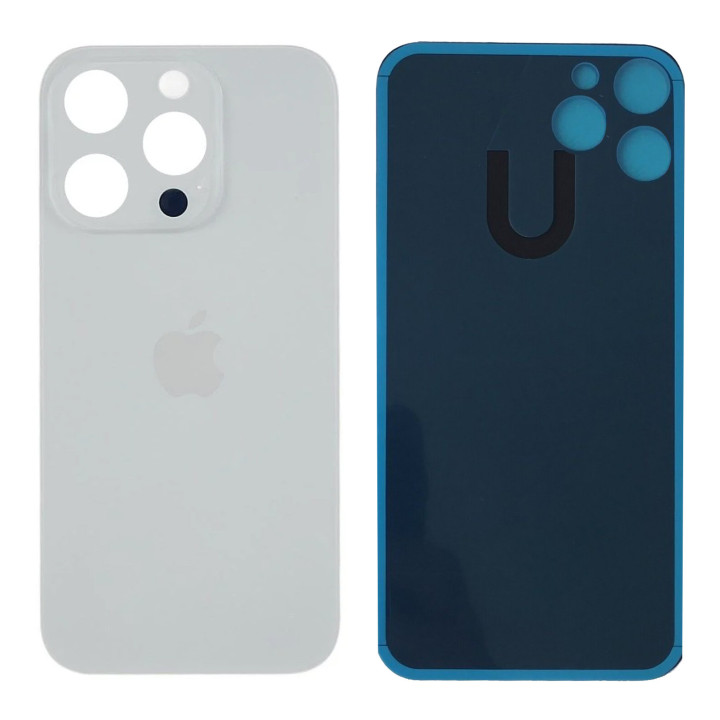 Vitre Arriere pour iPhone 14 Pro Blanc, Colle Pre installé + Grand trou