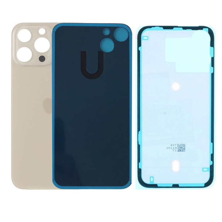 Vitre Arriere pour iPhone 14 Pro Or Gold, Colle Pre installé + Grand trou