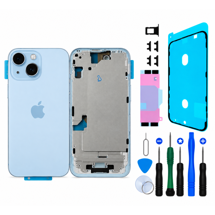 Châssis arrière NU pour iPhone 15 Bleu + outils + joint