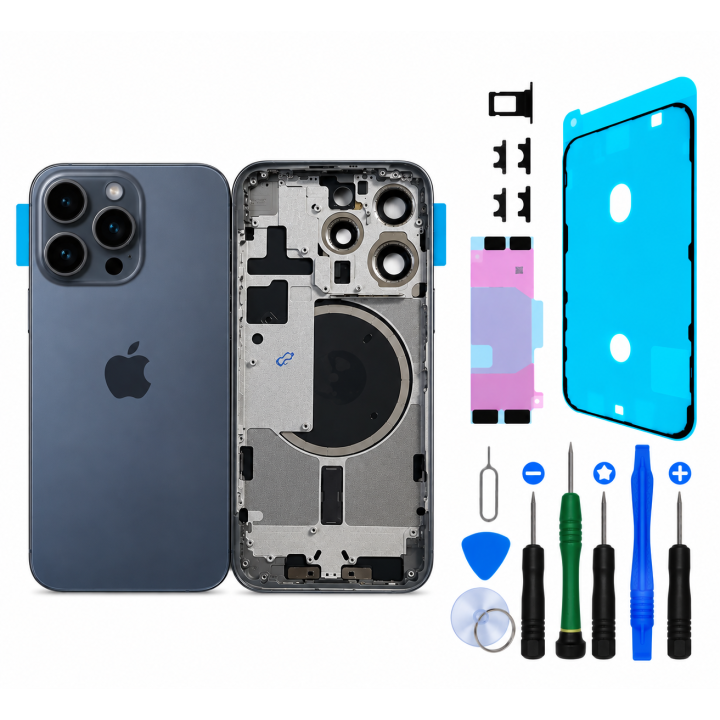 Bare rear chassis for iPhone 15 Pro Max Blue + tools + seal