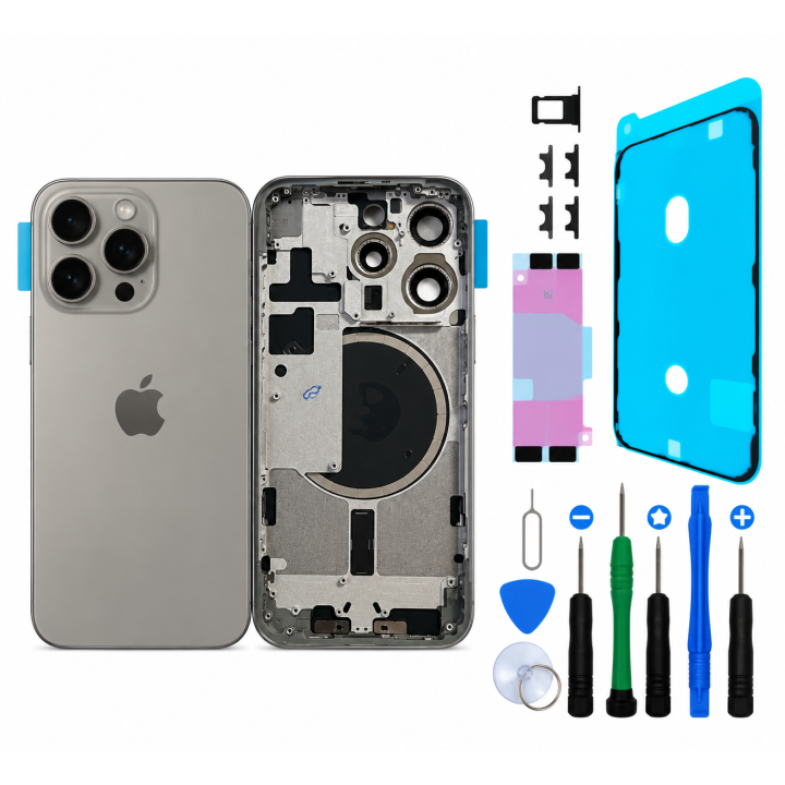 Bare rear chassis for iPhone 15 Pro Max Grey + tools + seal