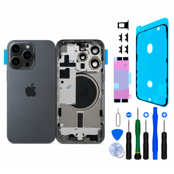 Bare rear chassis for iPhone 15 Pro Max Black + tools + seal