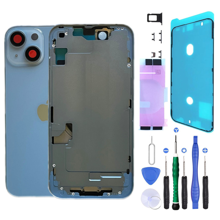 Châssis arrière NU pour iPhone 14 Plus Bleu + outils + joint