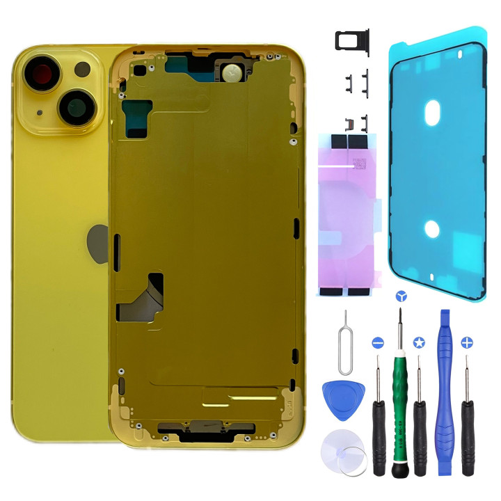 Châssis arrière NU pour iPhone 14 Plus Jaune + outils + joint