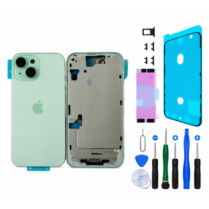 Châssis complet prémonté pour iPhone 15 Vert + joint + outils
