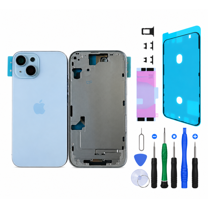 Châssis complet prémonté pour iPhone 15 Bleu + joint + outils