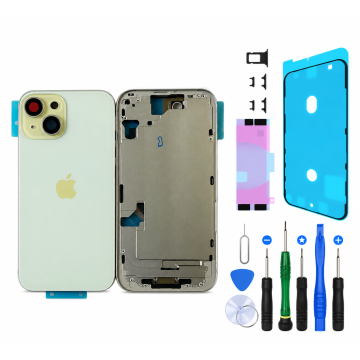Châssis complet prémonté pour iPhone 15 Jaune + joint + outils