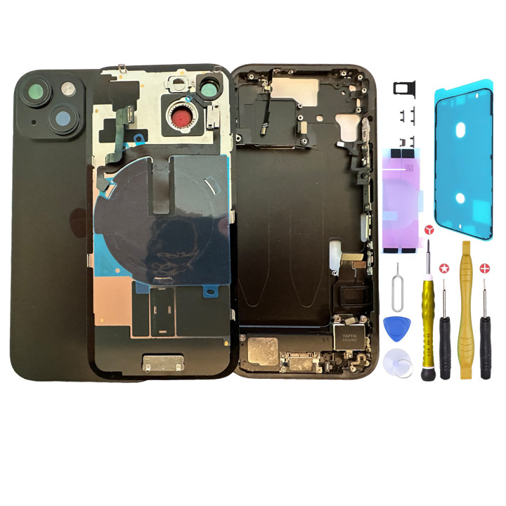 Châssis complet prémonté pour iPhone 15 Plus Noir + joint + outils
