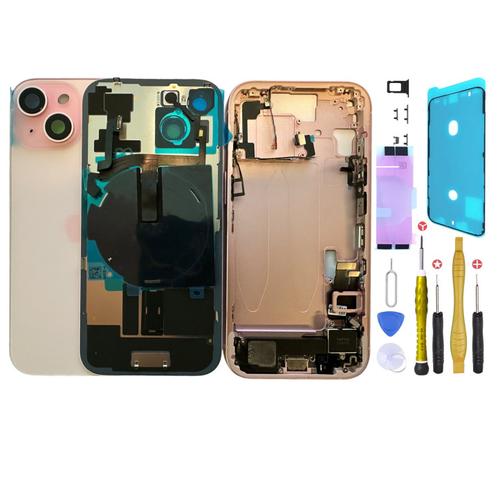 Complete preassembled chassis for iPhone 15 Plus Pink + seal + tools