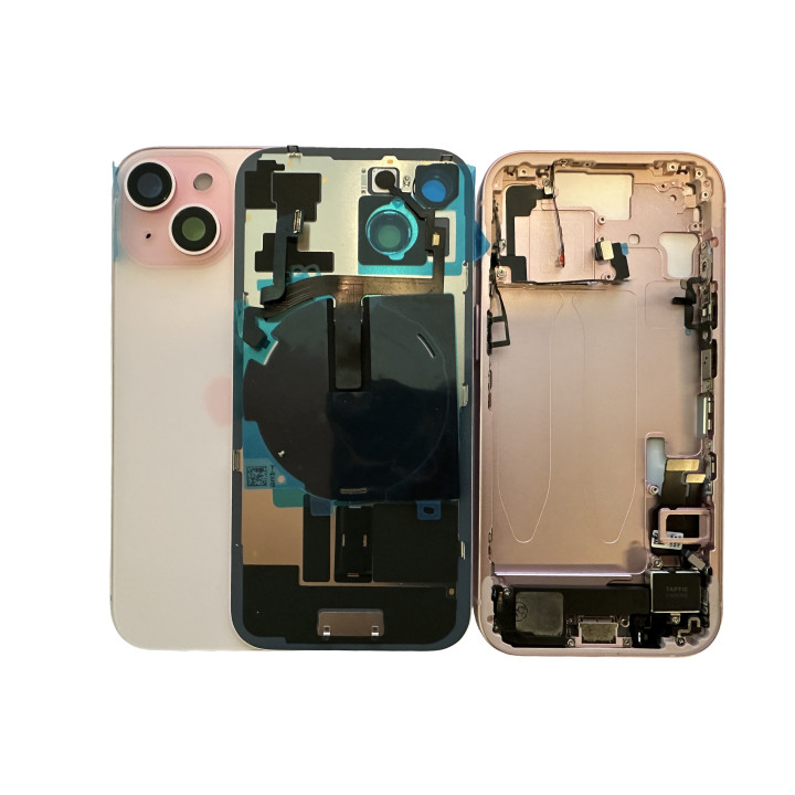 Châssis complet prémonté pour iPhone 15 Plus Rose + joint + outils